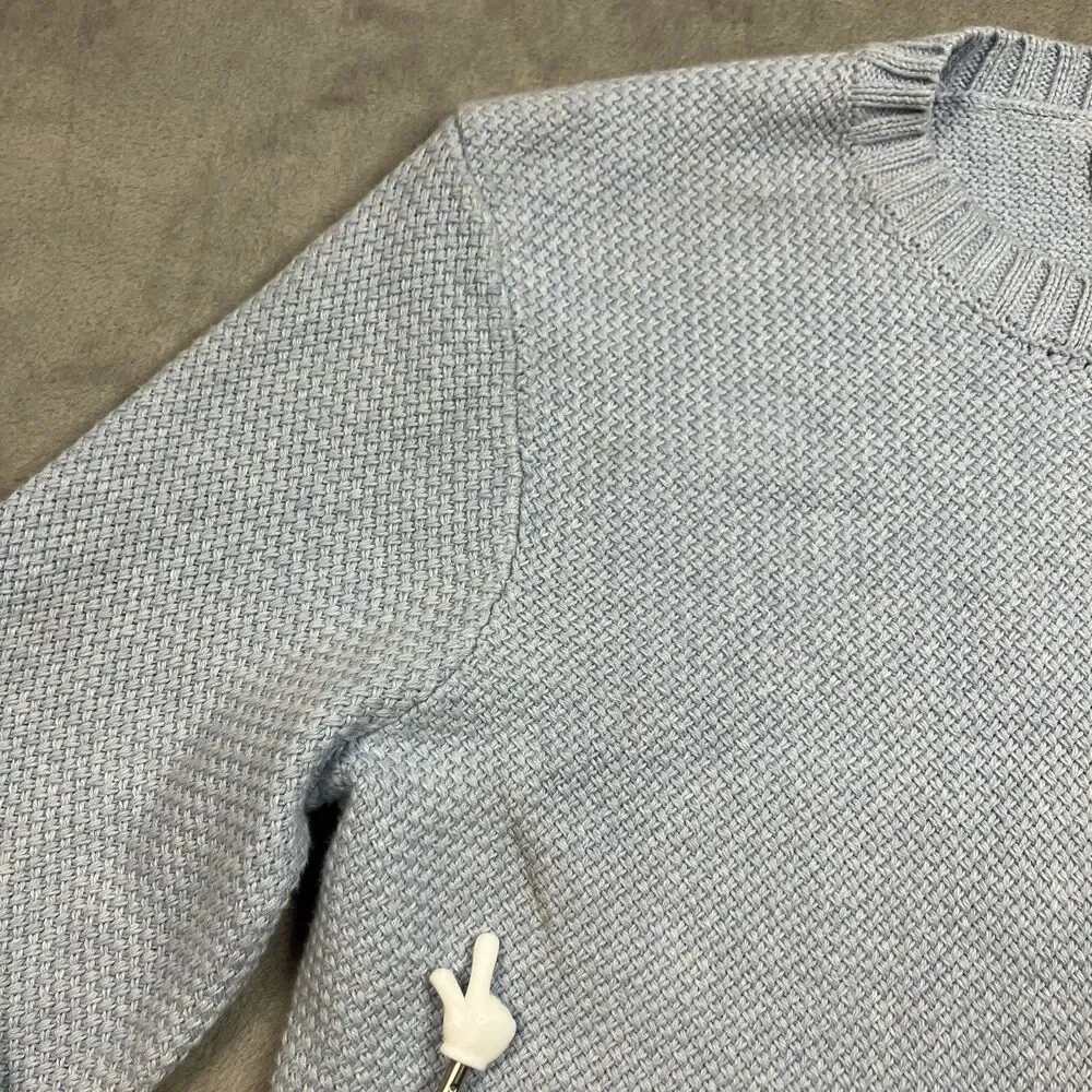 J Crew Sweater Mens S Light Blue Crewneck Premium Basket-stitch Cotton Coastal